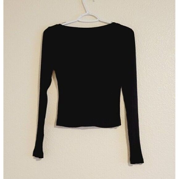 A.L.C. Savannah Fitted V-neck Long Sleeve Ribbed Tee In Black Women's Size M - Picture 7 of 10